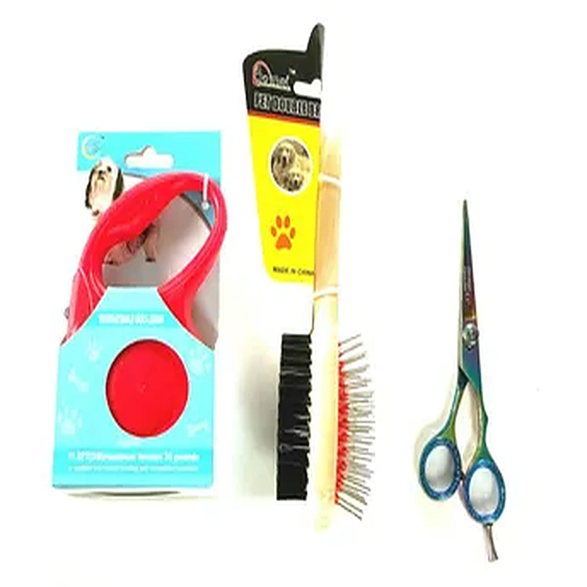 Groom & Go Pet Grooming Gift Set – Double Brush, Hair Scissors & Retractable Leash